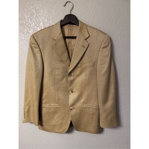 Burberry Men’s Tan Check Wool and Silk Suit Jacket Blazer